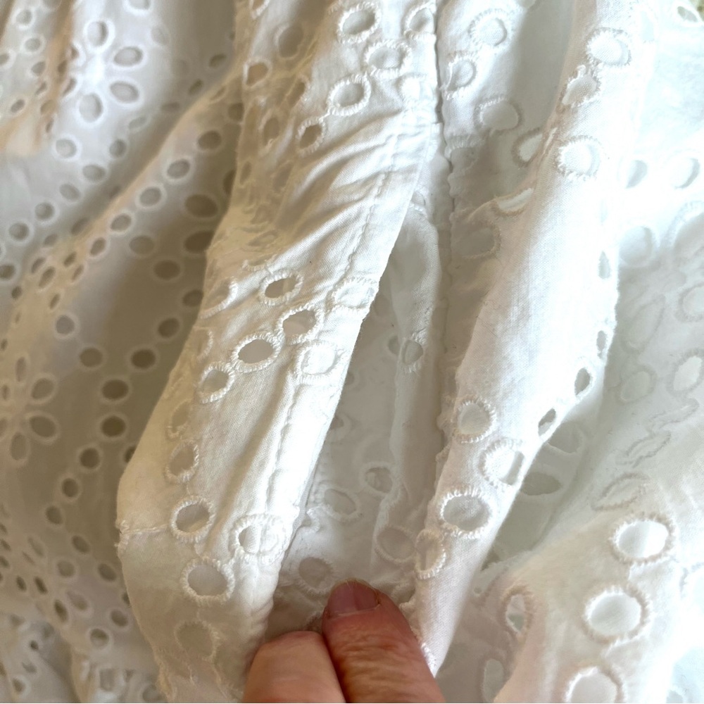 White eyelet sleeveless tiered midi dress, lined, cotton, beach dress, 8 - Picture 9 of 11